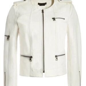 Alice + Olivia Cream Leather Jacket